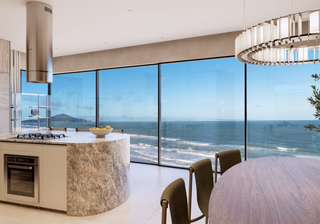 Cozinha com ilha em mármore