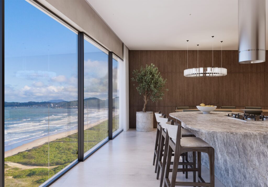 Bancada com vista para a praia