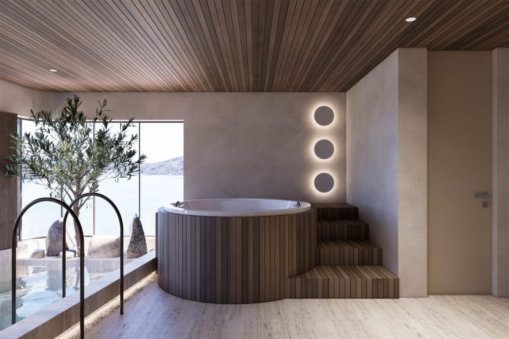 Ofurô com vista para o mar