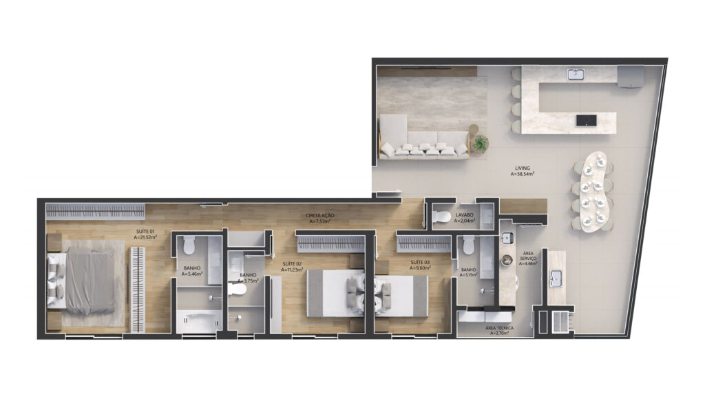 Final 01 — 148,43 m² · 3 suítes